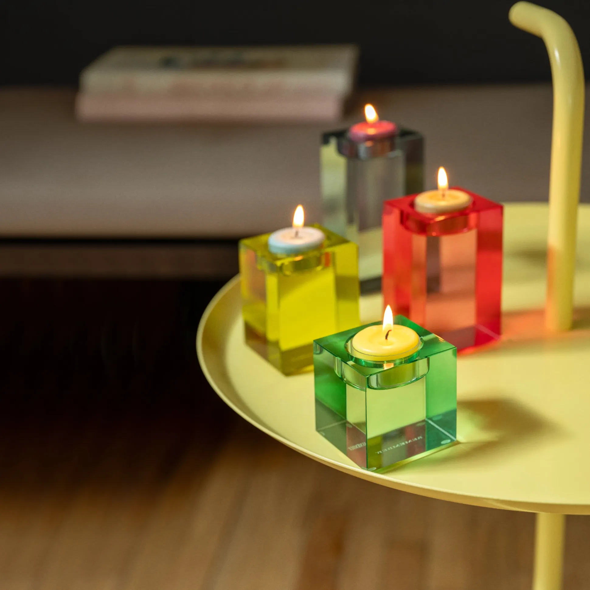 Color Block Glass Candle Holders - Set of 4