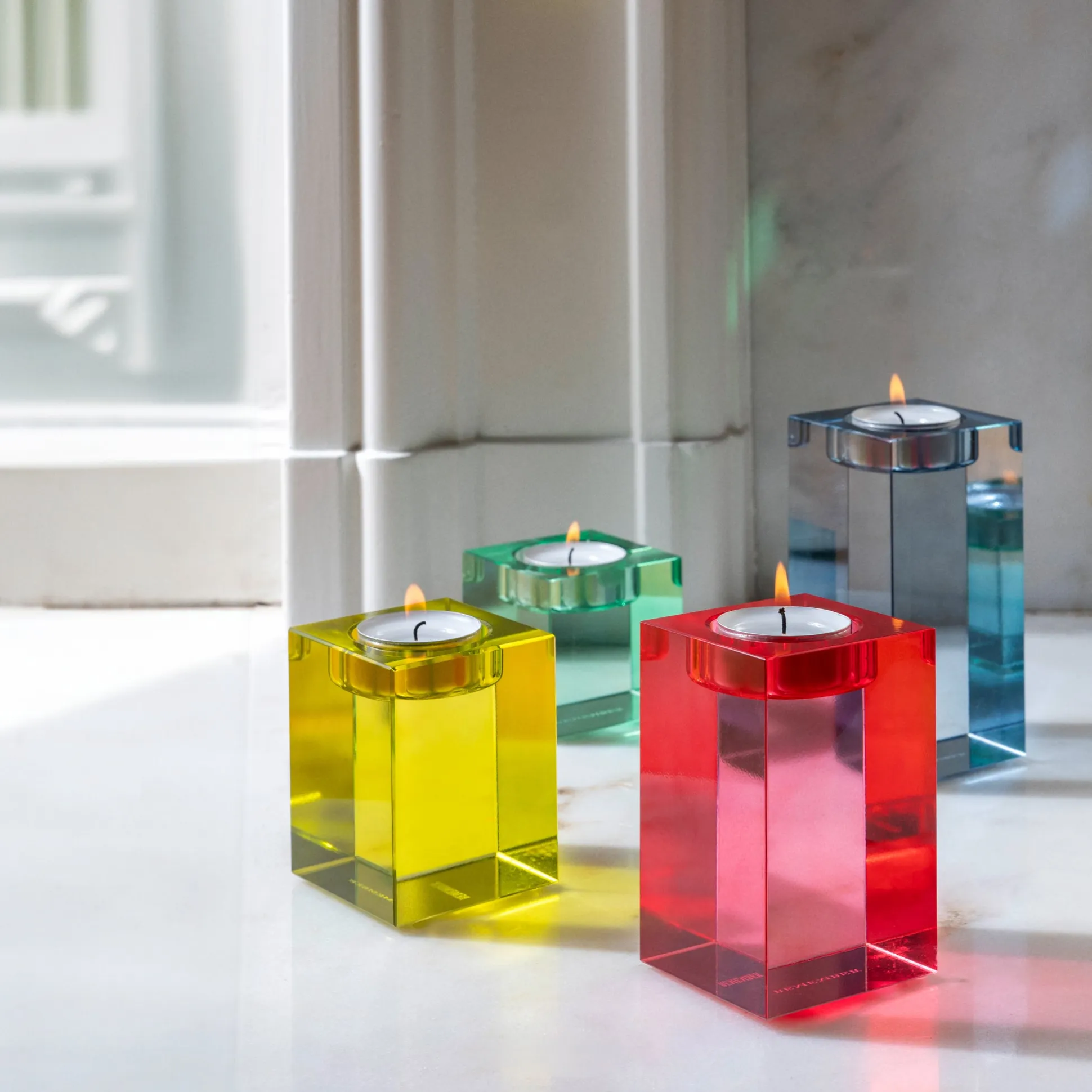 Color Block Glass Candle Holders - Set of 4