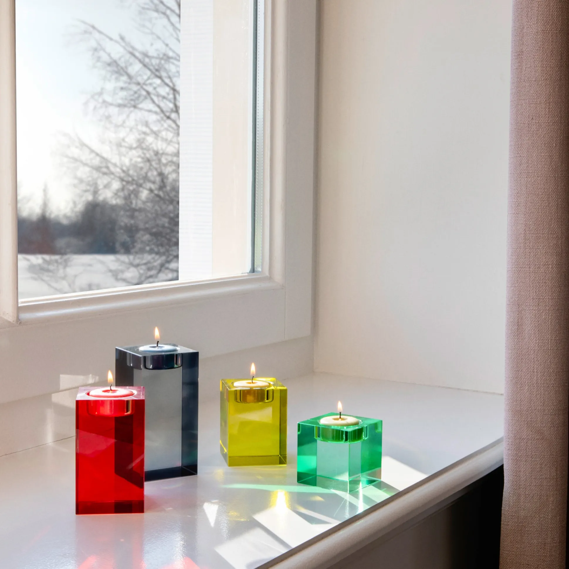 Color Block Glass Candle Holders - Set of 4