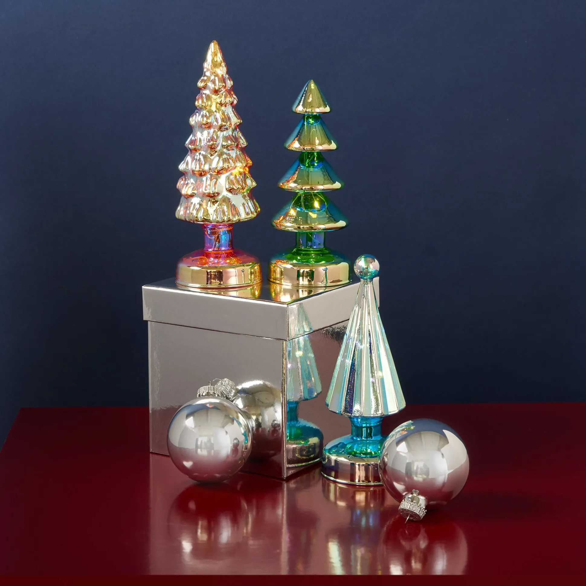 Colorful LED Lighted Mini Glass Trees - Set of 3
