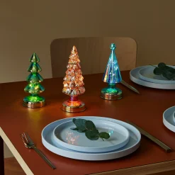 Colorful LED Lighted Mini Glass Trees - Set of 3