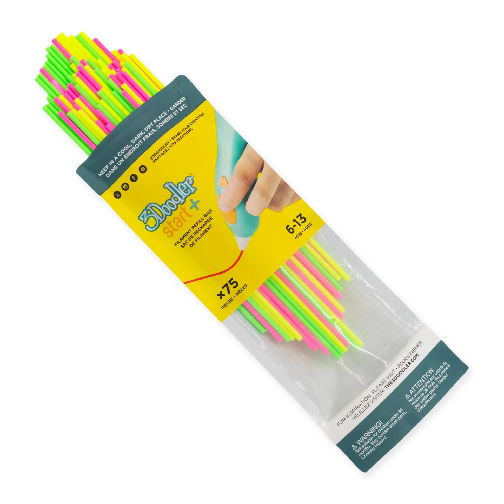 3Doodler Start+ 3D Pen Filament Refill Bag - 75 Strands - Neon Glow