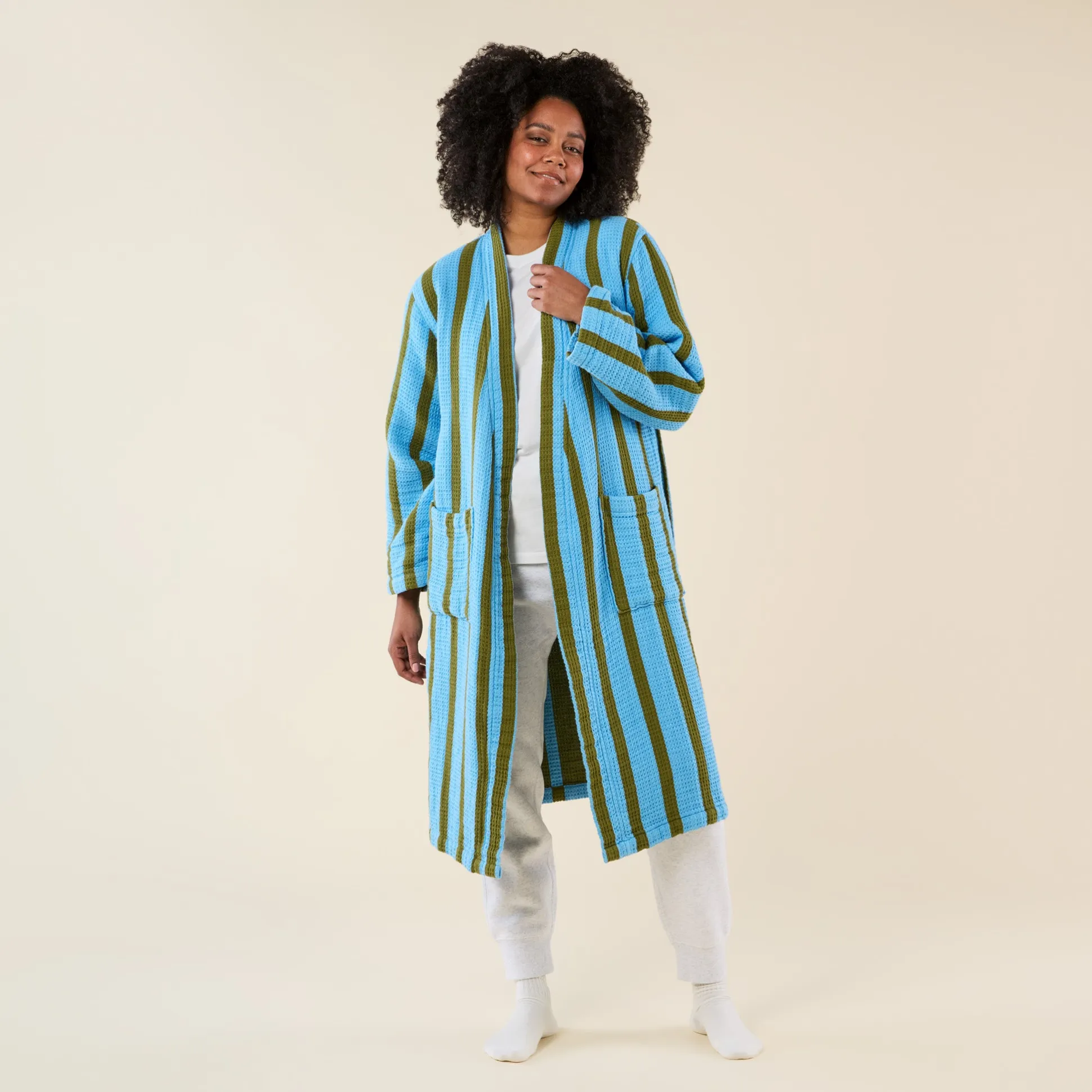 Dusen Dusen Striped Waffle Cotton Bathrobe