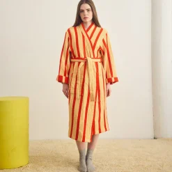 Dusen Dusen Striped Waffle Cotton Bathrobe