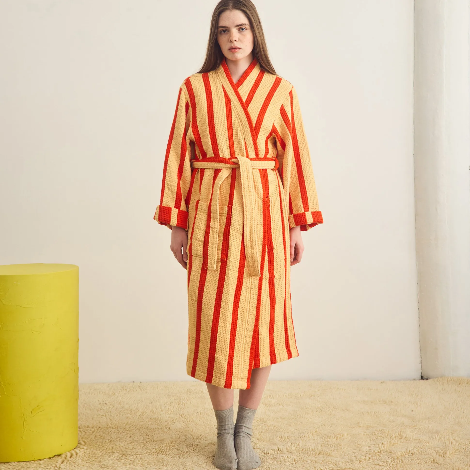 Dusen Dusen Striped Waffle Cotton Bathrobe