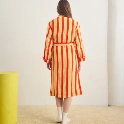 Dusen Dusen Striped Waffle Cotton Bathrobe