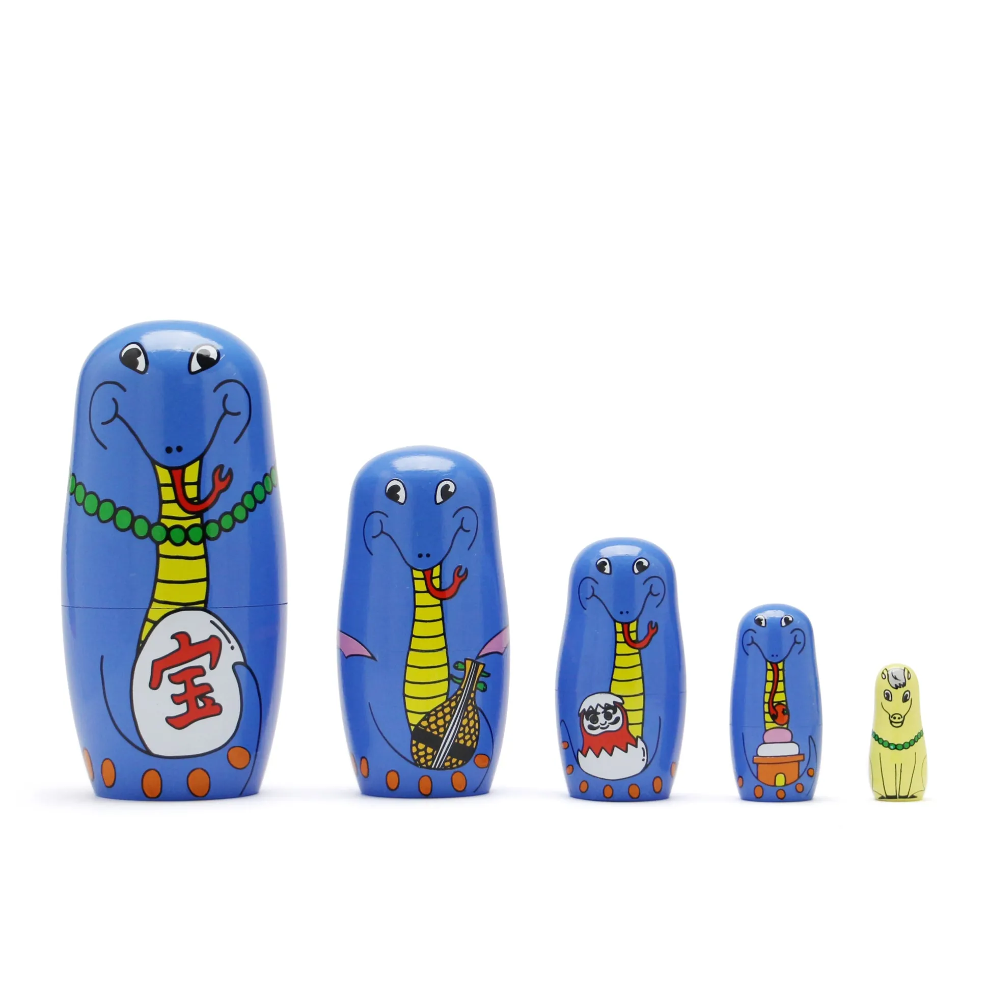 Happy Snakes Wooden Nesting Dolls - Set of 5