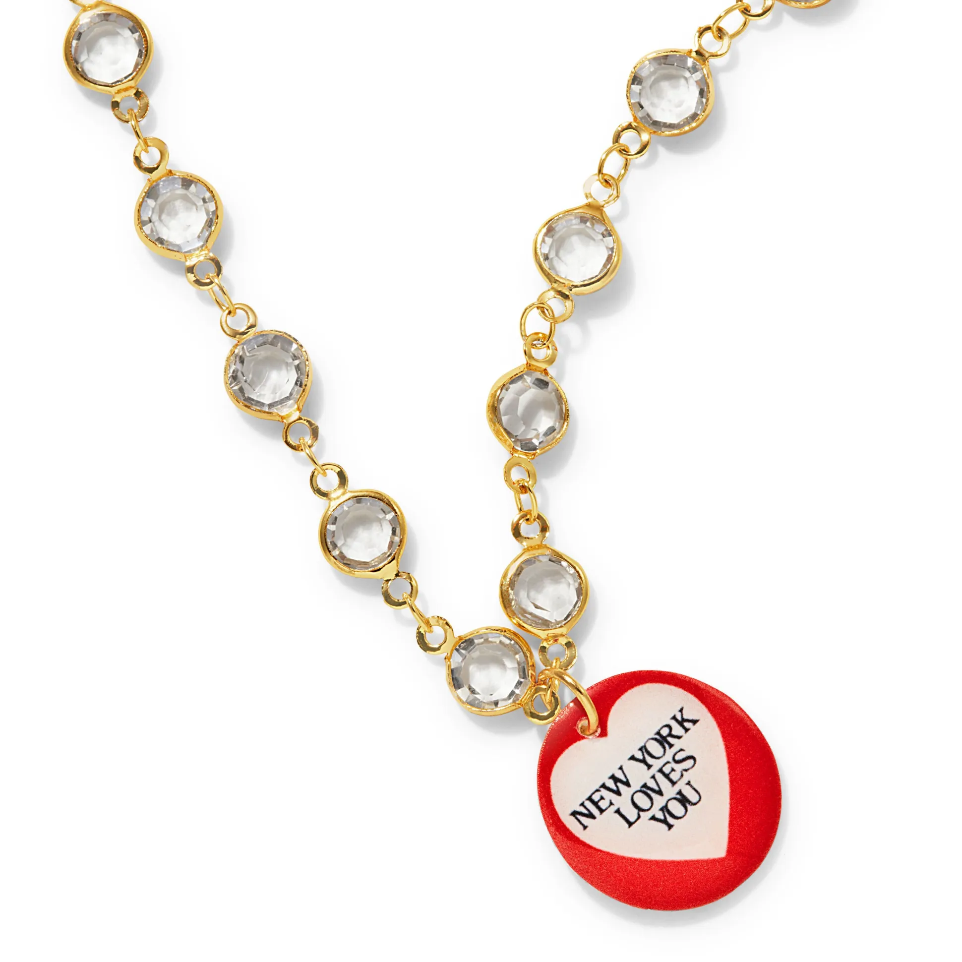 Haricot Vert Crystal Chain NYC Pendant Necklace