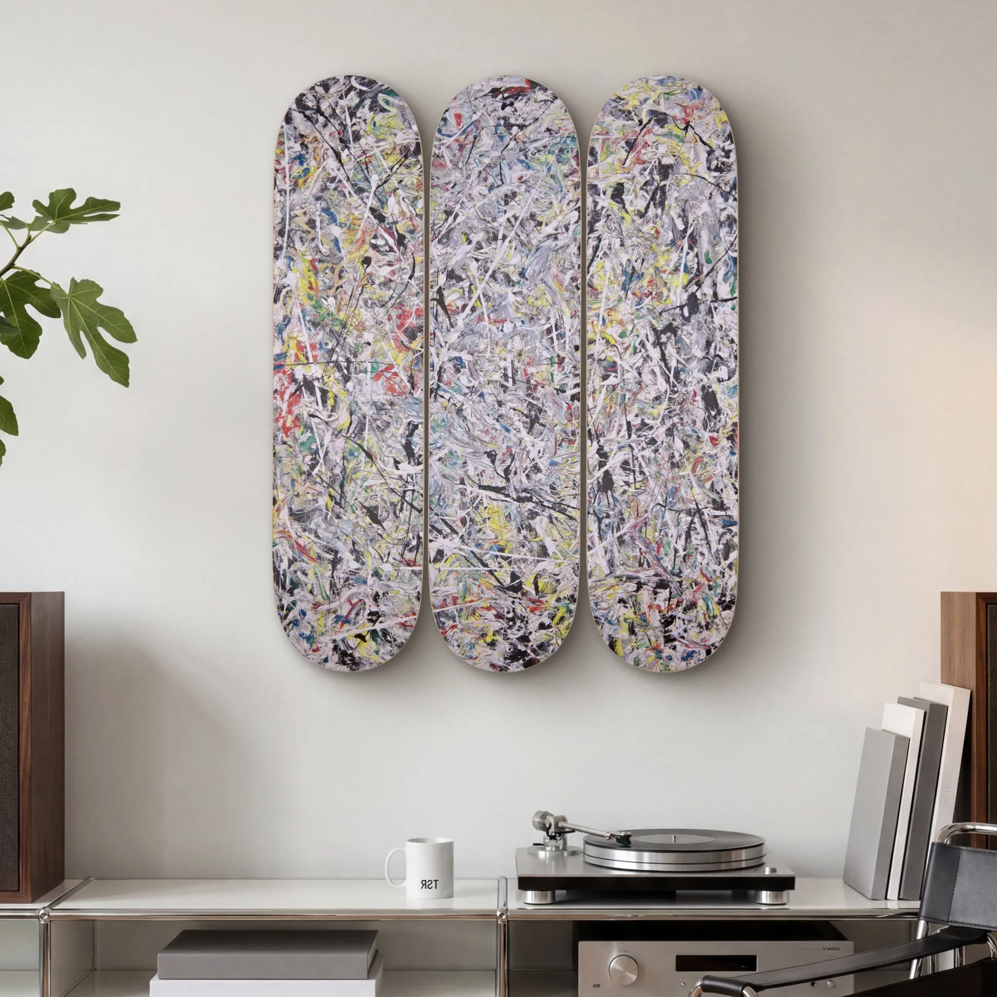 Jackson Pollock White Light Skateboard Triptych from The Skateroom