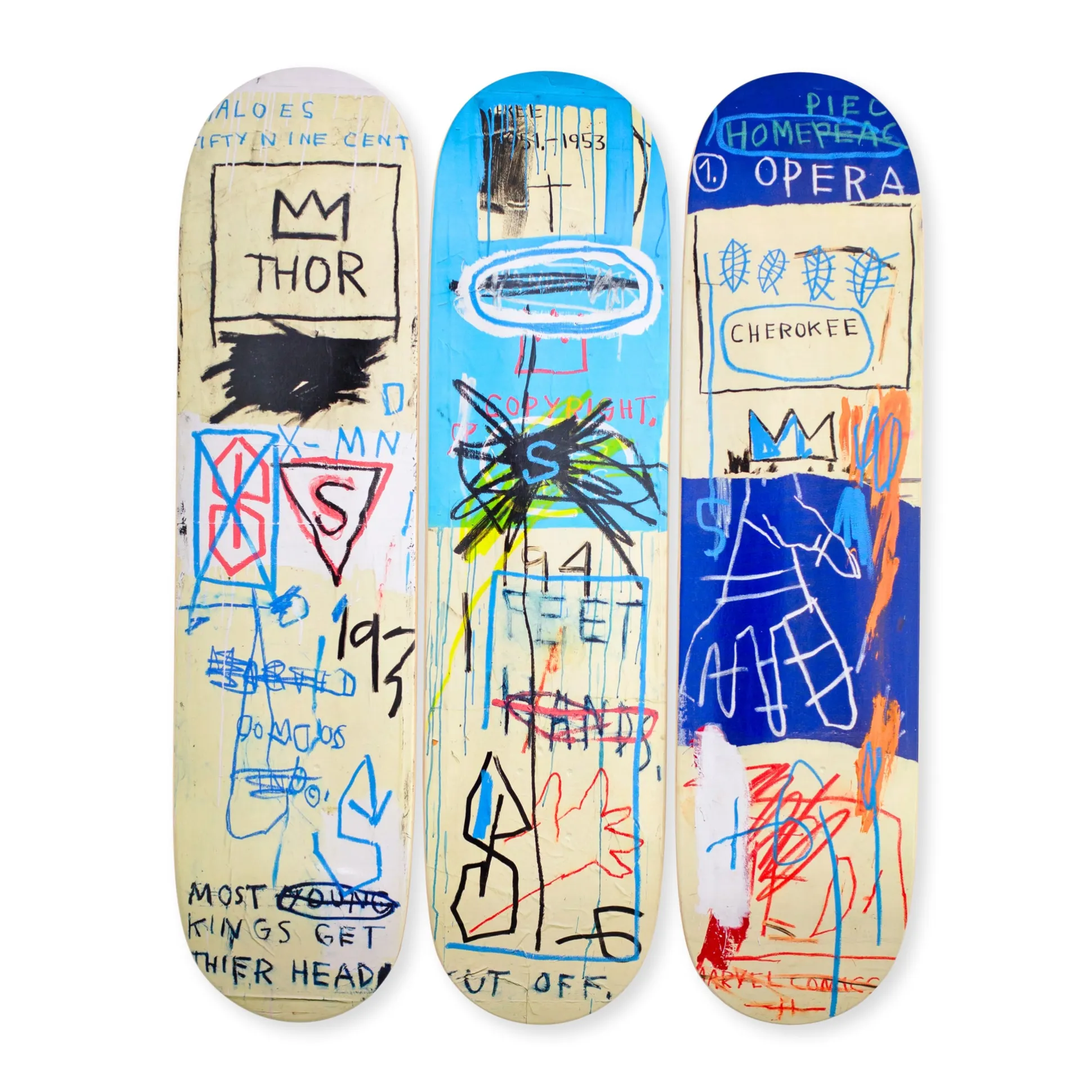 Jean-Michel Basquiat Charles the First Skateboard Triptych from The Skateroom