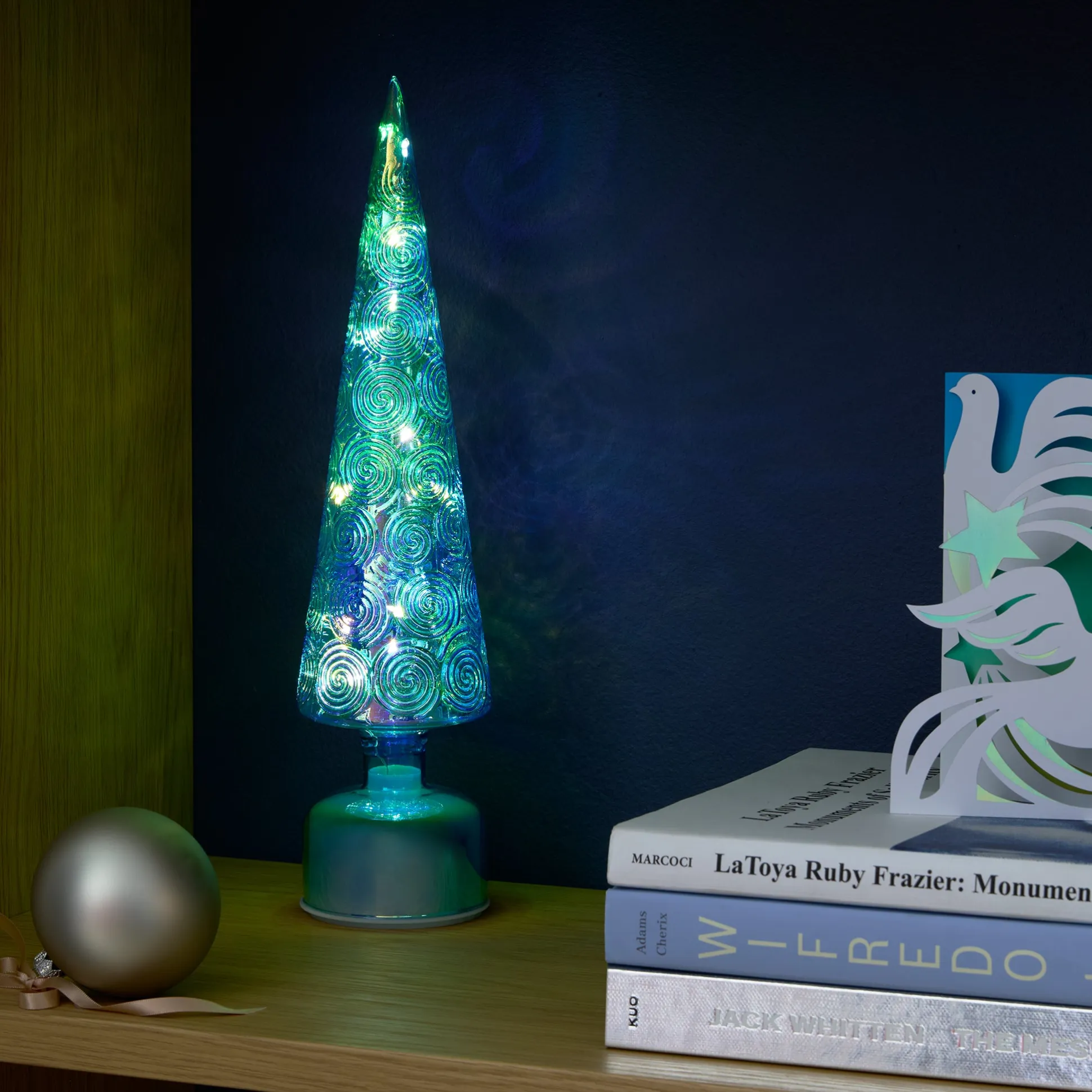 LED Lighted Starry Night Spinning Glass Tree
