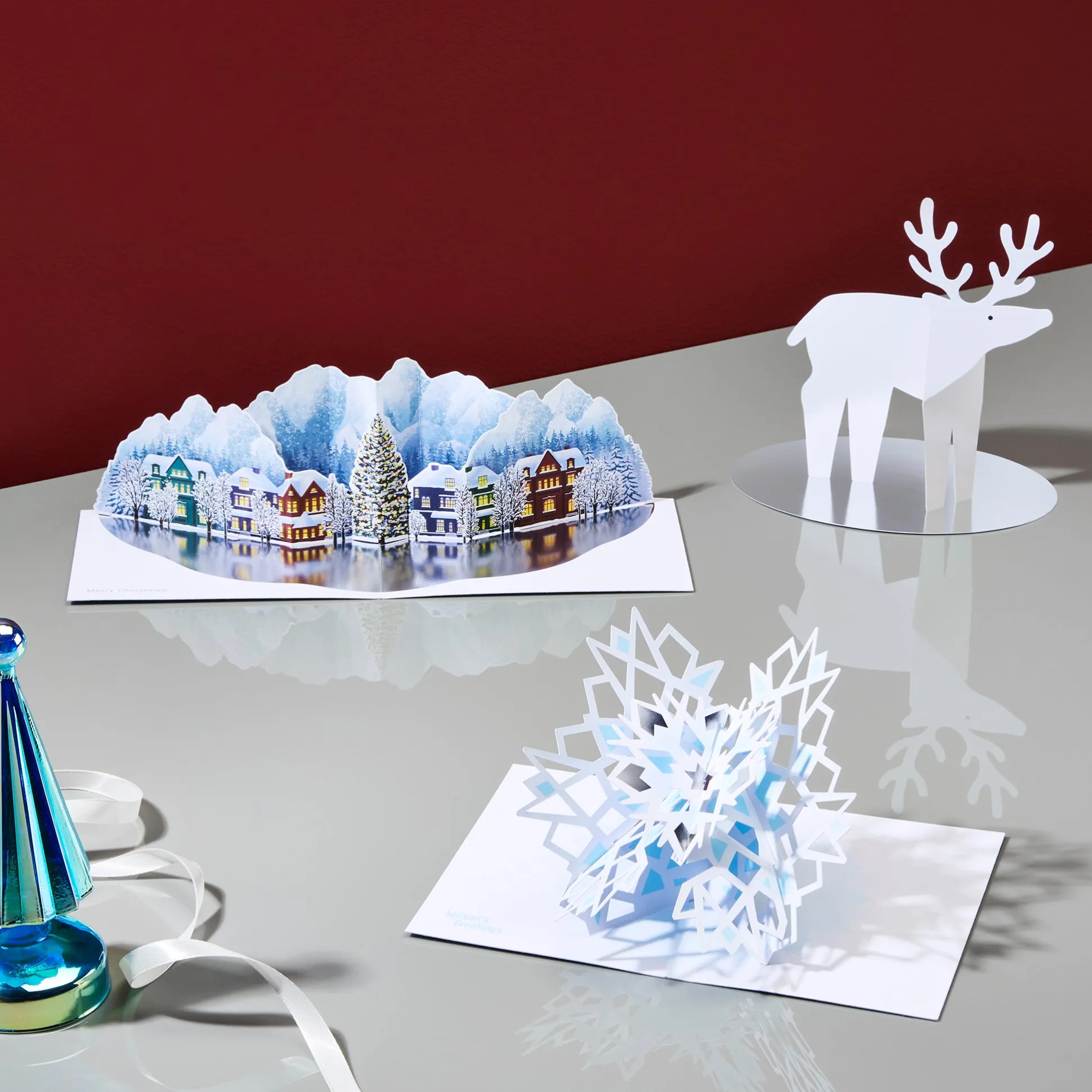 Reindeer on Pond Holiday Pop-Up Cards - Set of 8