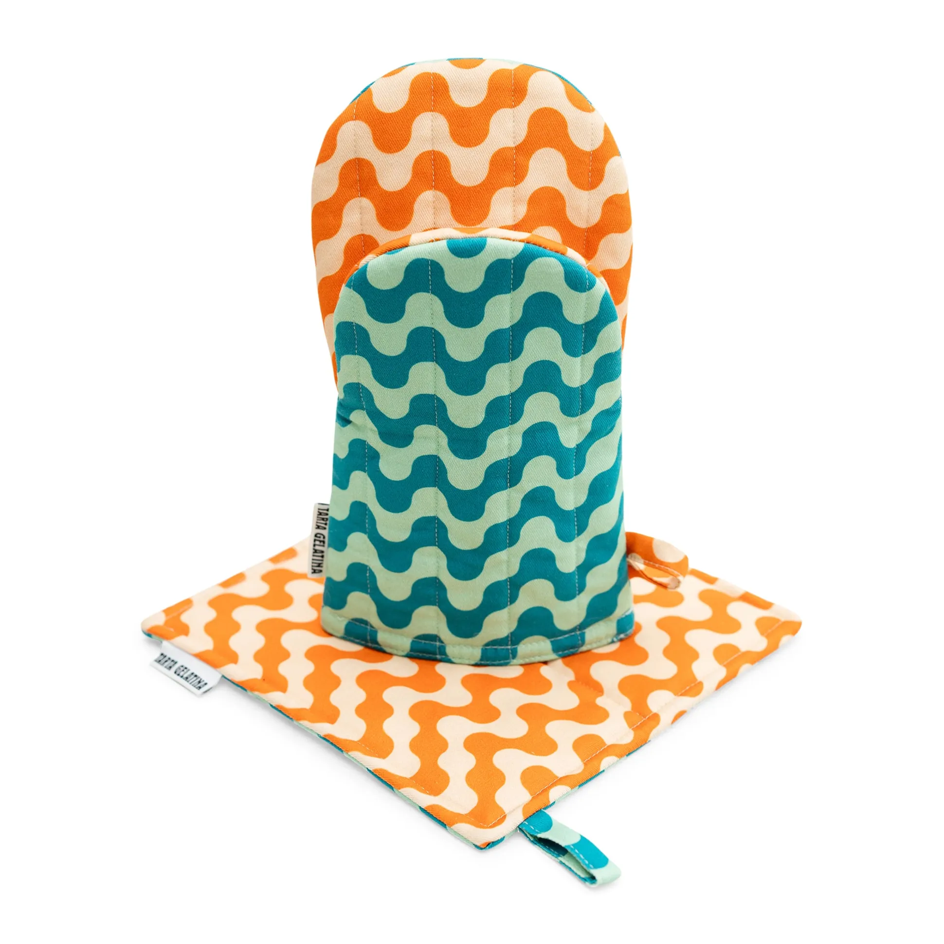 Reversible Pattern Oven Mitt & Potholder - Set of 2