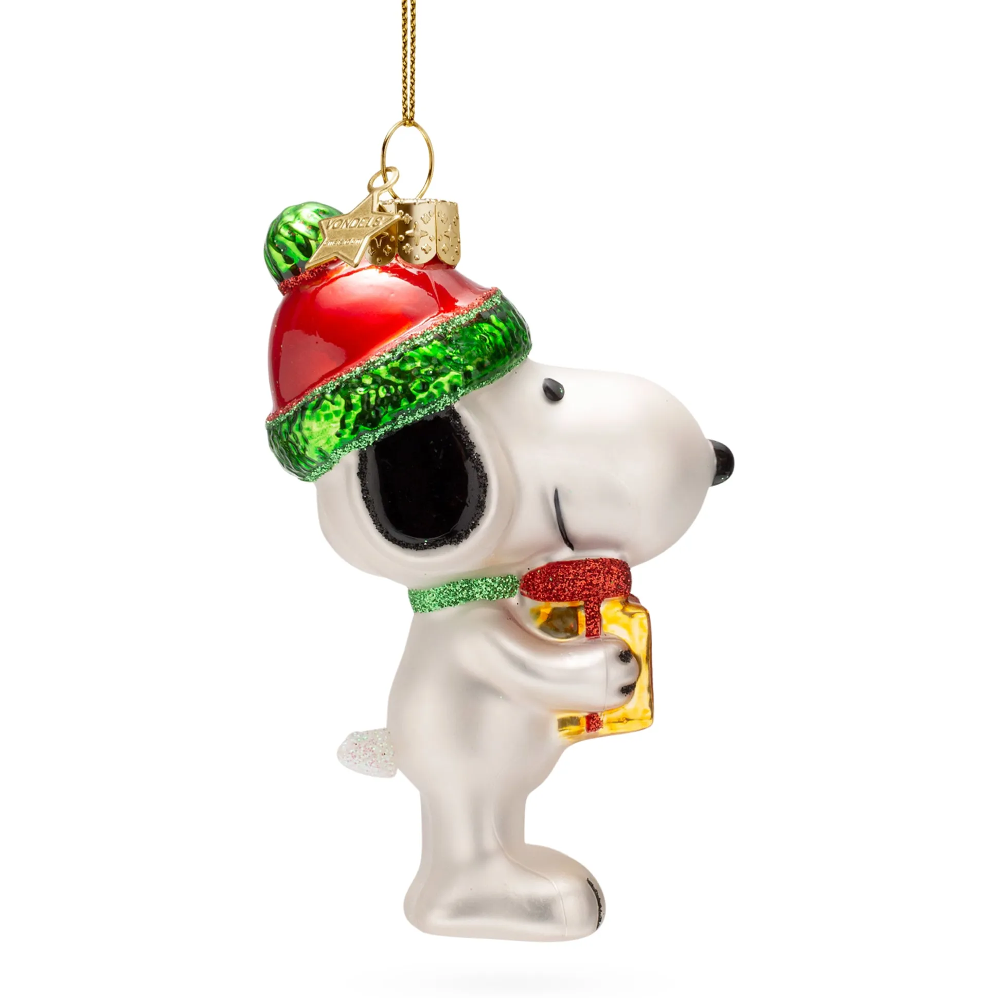 Snoopy Glass Holiday Ornament - Snoopy with Present