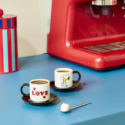 Snoopy Love Stacking Stoneware Espresso Cups & Saucers - Set of 2