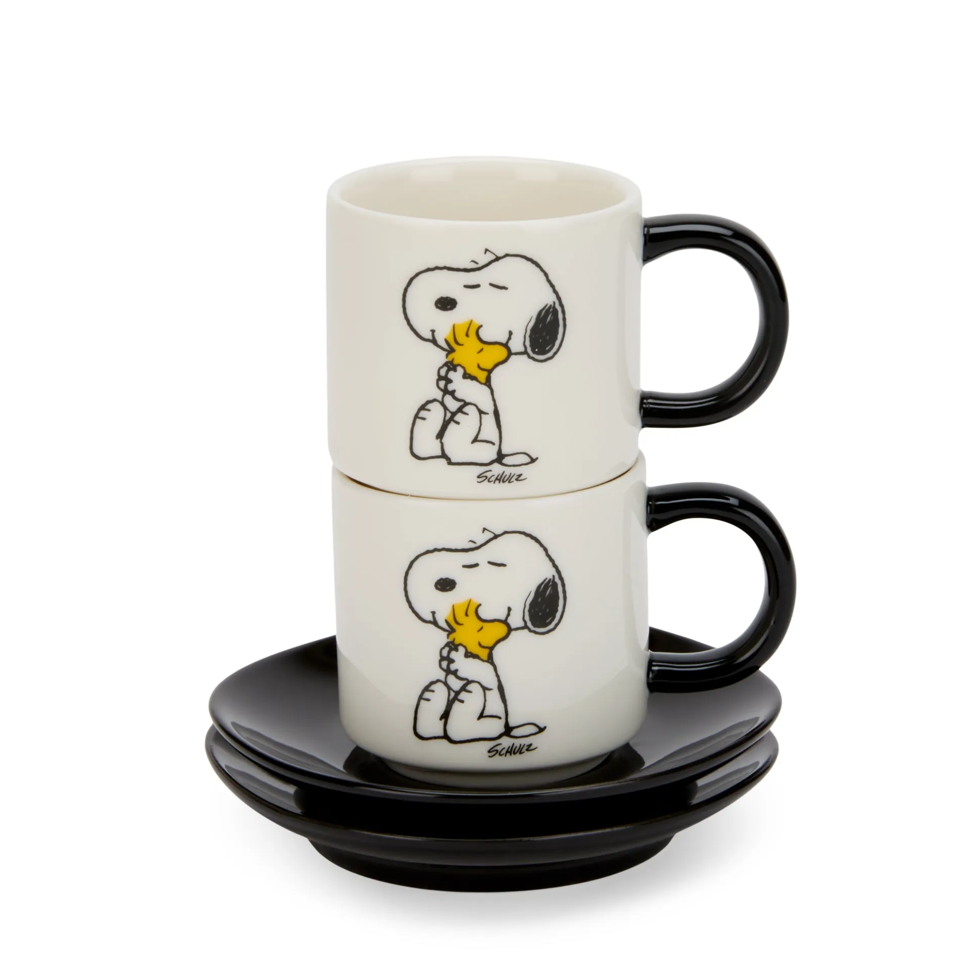 Snoopy Love Stacking Stoneware Espresso Cups & Saucers - Set of 2