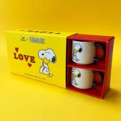 Snoopy Love Stacking Stoneware Espresso Cups & Saucers - Set of 2