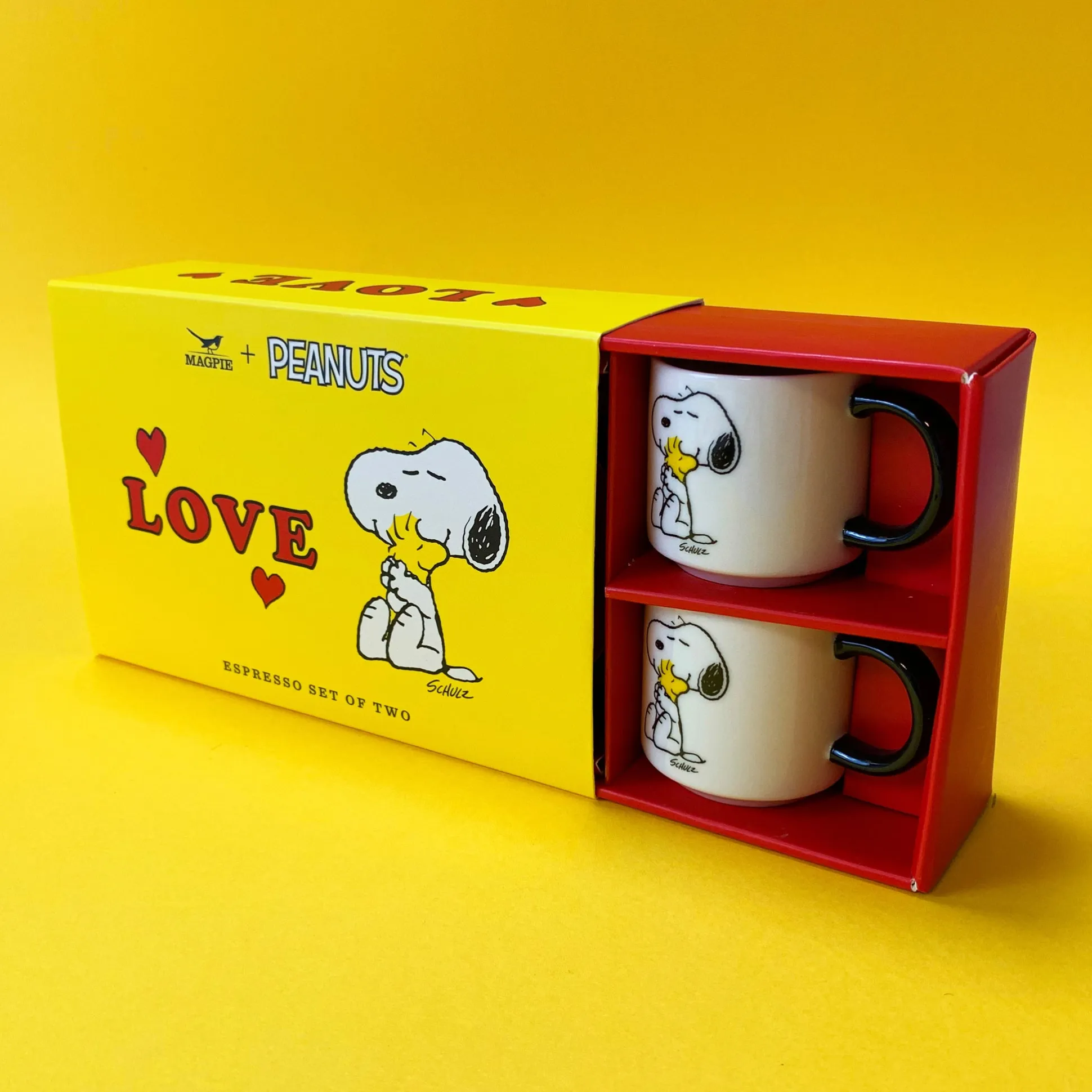 Snoopy Love Stacking Stoneware Espresso Cups & Saucers - Set of 2