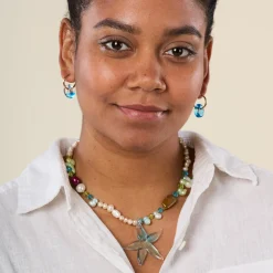 Suplais Pearl And Recycled Glass Flower Necklace