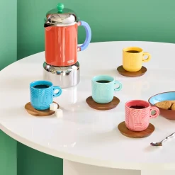 Take a Loop Porcelain Espresso Cups & Wood Saucers - Set of 4