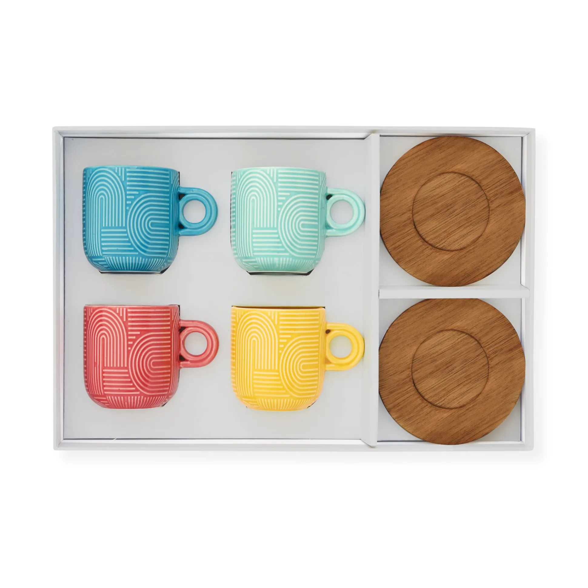 Take a Loop Porcelain Espresso Cups & Wood Saucers - Set of 4