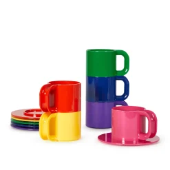 Vignelli Hellerware Max Stacking Cups & Saucers - Set of 6